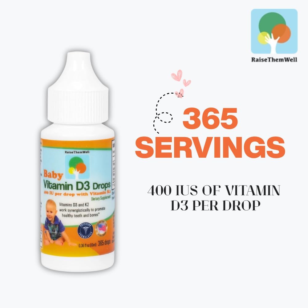 Raise Them Well Vitamin D and K Drops for Bone and Teeth Health, 365 Servings, 10 ml - görsel 5