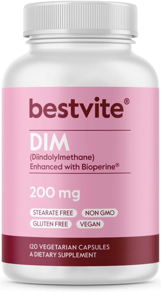 BESTVITE DIM (Diindolylmethane) 200mg with BioPerine (120 Vegetarian Capsules) – No Stearates – Vegan – Non-GMO – Gluten-free - görsel 1