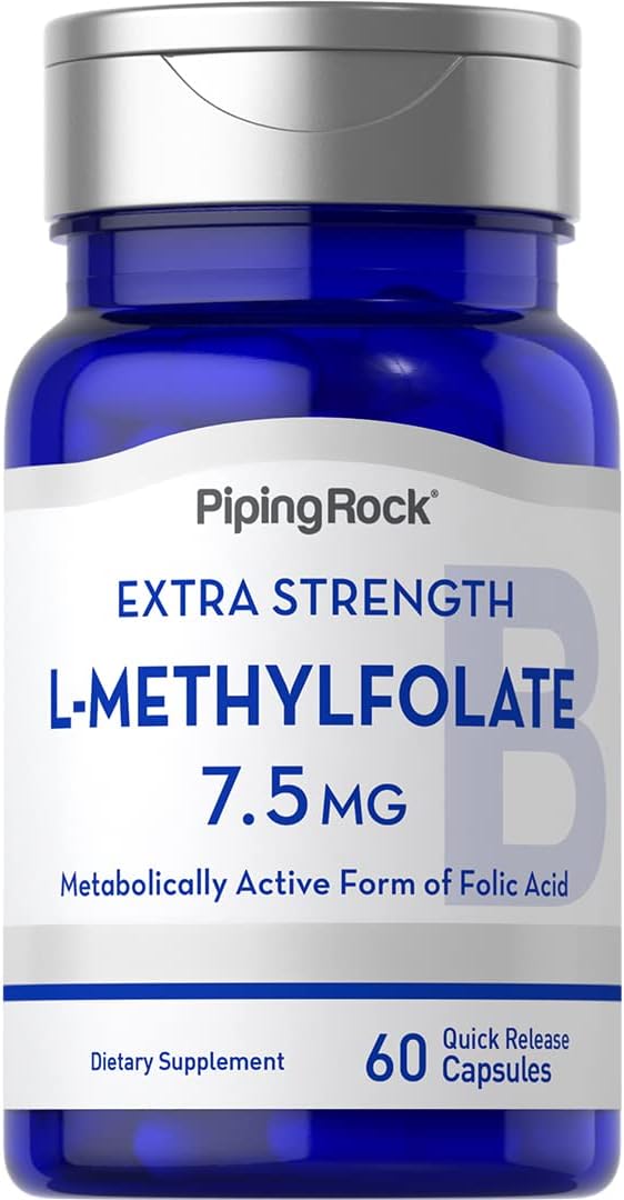 Piping Rock L-Methylfolate 7.5 mg | 60 Capsules | Extra Strength Supplement | Active Folate | Non-GMO, Gluten-free - görsel 1
