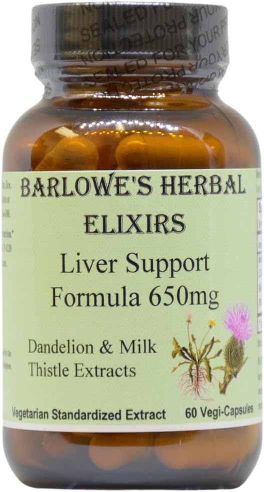Barlowe's Herbal Elixirs Liver Support Formula | Dandelion Root & Milk Thistle Extract | 650mg per Capsule | 60 Vegan Capsules | Stearate-Free, Glass Bottle - görsel 1