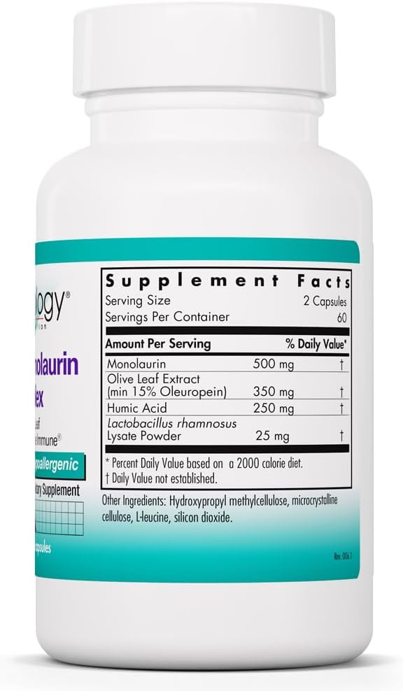 Nutricology Humic-Monolaurin Complex – 250 mg Humic Acid & 500 mg Monolaurin – Supports Natural Cleansing & Immune Defence – with Olive Leaf Extract – 120 Capsules - görsel 2