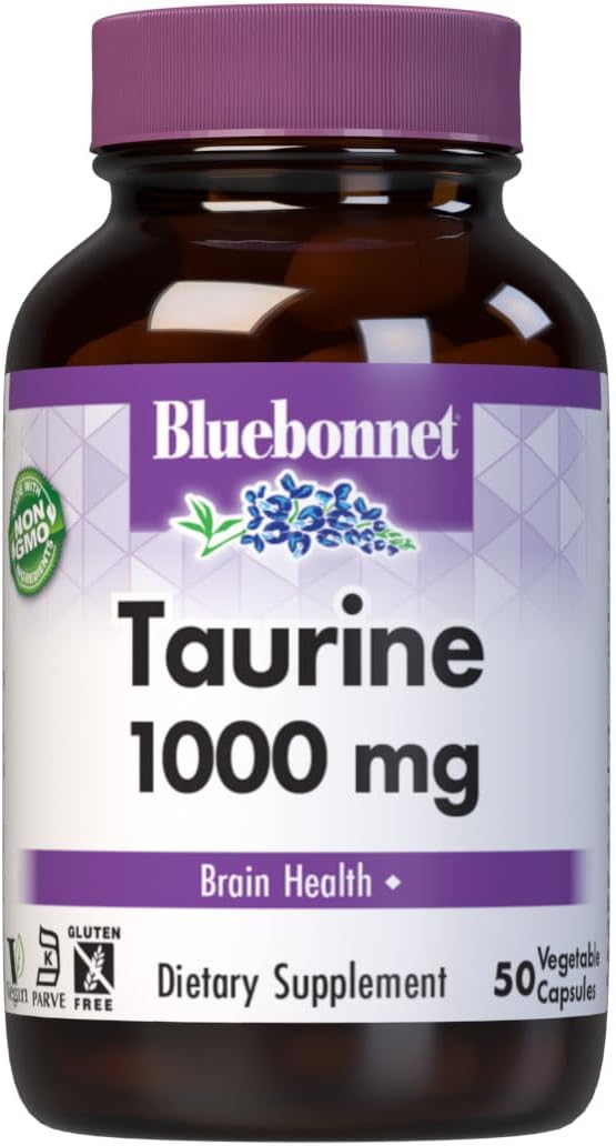Bluebonnet Nutrition Taurine 1000 mg – Nervous System Health, Non-GMO, Vegan, Kosher, 50 Capsules - görsel 1