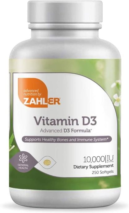 Zahler - Advanced Vitamin D3 10,000 IU Softgels (250) – Vitamin D for Immune, Bone, Teeth and Muscle Support