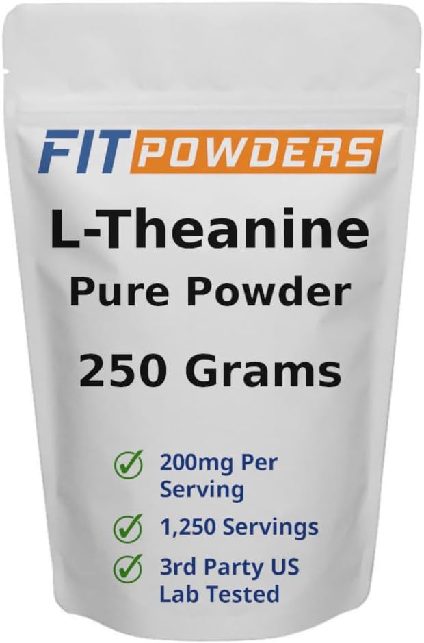 FitPowders L-Theanine Powder 250g – Pure L-Theanine Food Supplement, Scoop Included, Non-GMO, Vegan, Gluten-Free - görsel 1