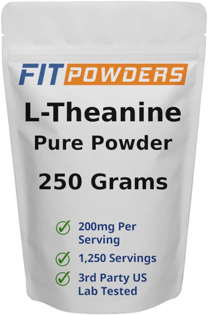 FitPowders L-Theanine Powder 250g – Pure L-Theanine Food Supplement, Scoop Included, Non-GMO, Vegan, Gluten-Free