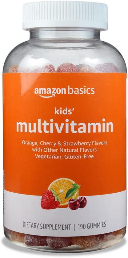Amazon Basics Children's Multivitamin Gummies, Cherry, Strawberry & Orange Flavours, 190 Count