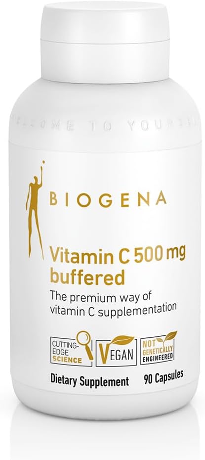 Biogena Vitamin C 500 mg Buffered Gold – Stomach-Friendly Vitamin C Complex with Quercetin & Rutin – 90 Capsules - görsel 1