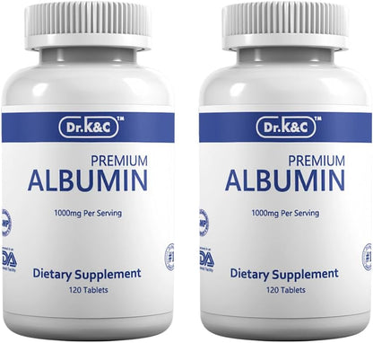 Dr.K&C Premium Albumin Supplement 1000mg, 120 Tablets (2 Bottles)