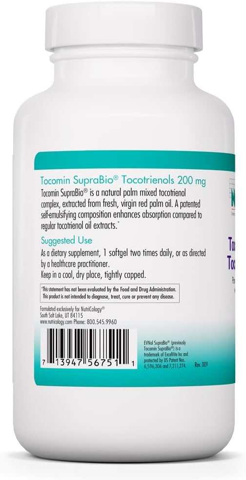 Nutricology Tocomin SupraBio Tocotrienols 200 mg – Vitamin E for Antioxidant Support – Optimal Absorption – Hypoallergenic – 120 Softgels - görsel 3