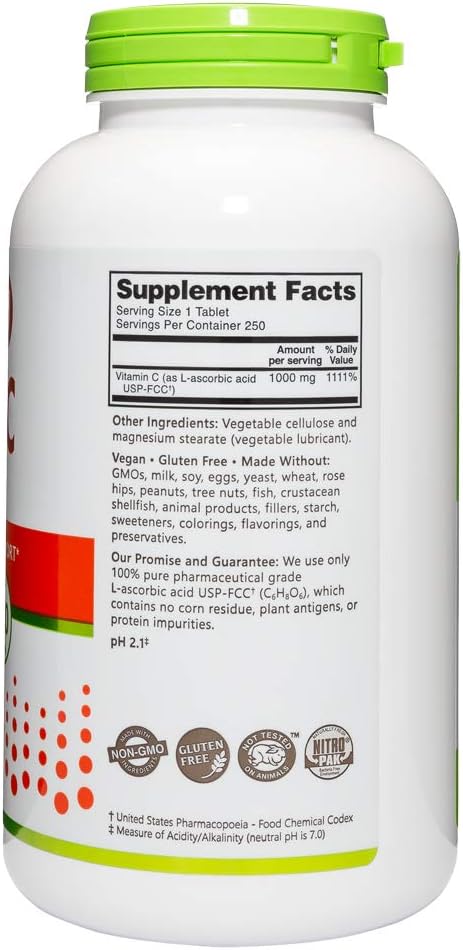 NutriBiotic Vitamin C 1000 mg, 250 Tablets – Pharmaceutical Grade L-Ascorbic Acid, Vegan, Non-GMO & Gluten Free - görsel 3
