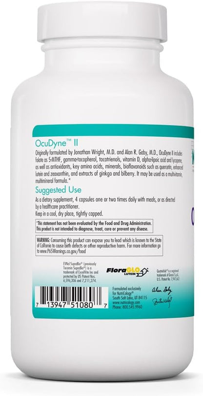 NutriCology OcuDyne II – Eye Health Multivitamin with Lutein, Zeaxanthin & Ginkgo (200 Capsules)