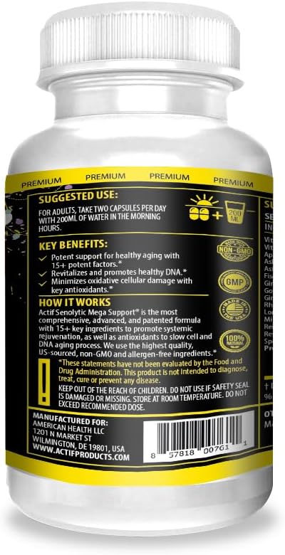 ACTIF Senolytic Support with 15+ Advanced Factors – Non-GMO, Fast-Acting, Made in USA, 60 Count - görsel 2