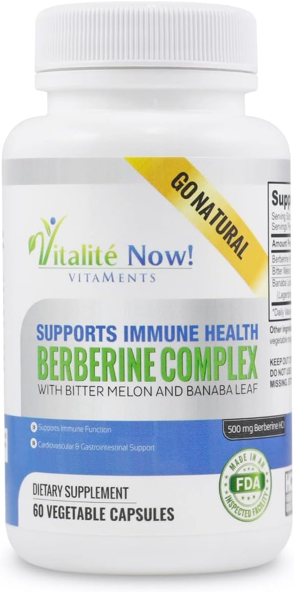 Vitalité Now! High Strength Berberine 500mg with Bitter Melon and Banaba - 60 Vegetarian Capsules - görsel 1