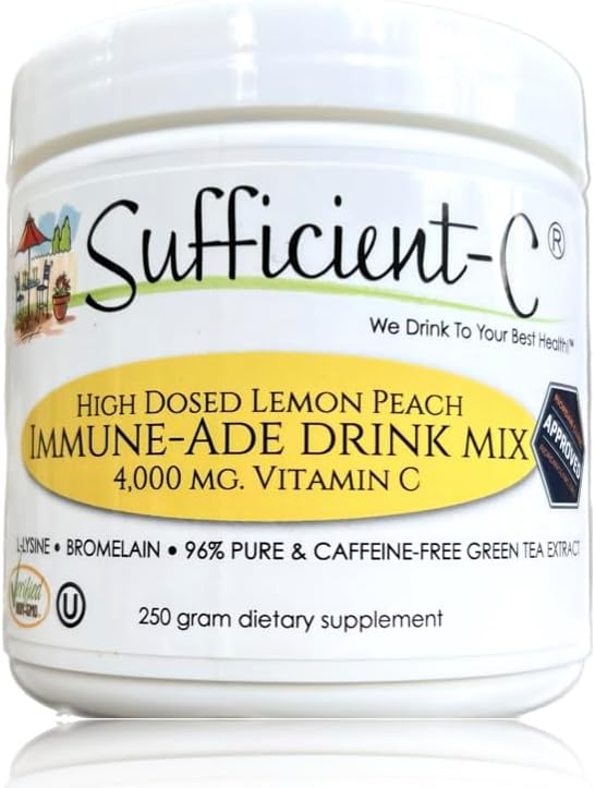 Sufficient-C 4,000mg High-Dose Vitamin C Lemon & Peach Drink Mix – 250g - görsel 1