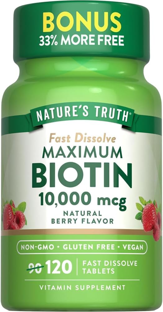 Nature's Truth Biotin 10,000 mcg Fast Dissolve Tablets, Natural Berry Flavour, 360 Tablets - görsel 1