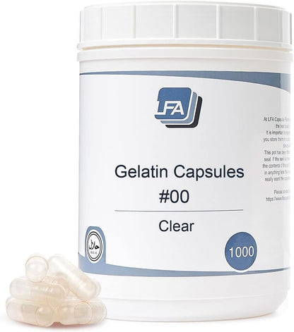 Size 00 Empty Capsules - Clear Gelatine - 500 Capsules - Halal Certified