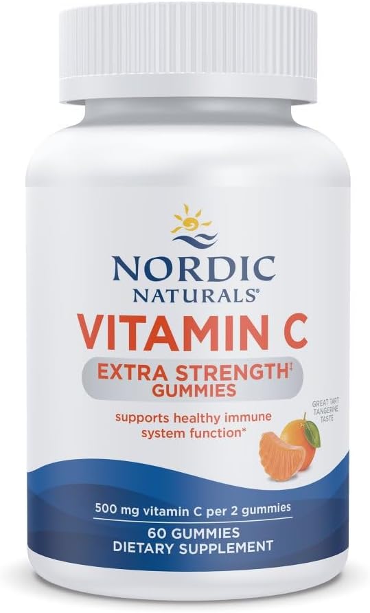 Nordic Naturals Vitamin C Extra Strength Gummies - Tangerine Flavour - 60 Gummies - 500 mg Vegan Vitamin C Supplement - görsel 1