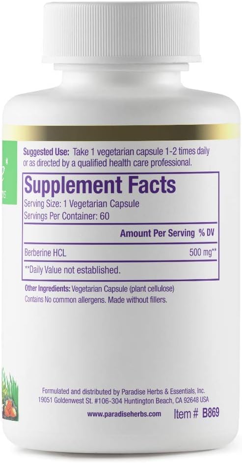 Paradise Herbs Berberine Extract, 500 mg, 60 Vegetarian Capsules - görsel 7