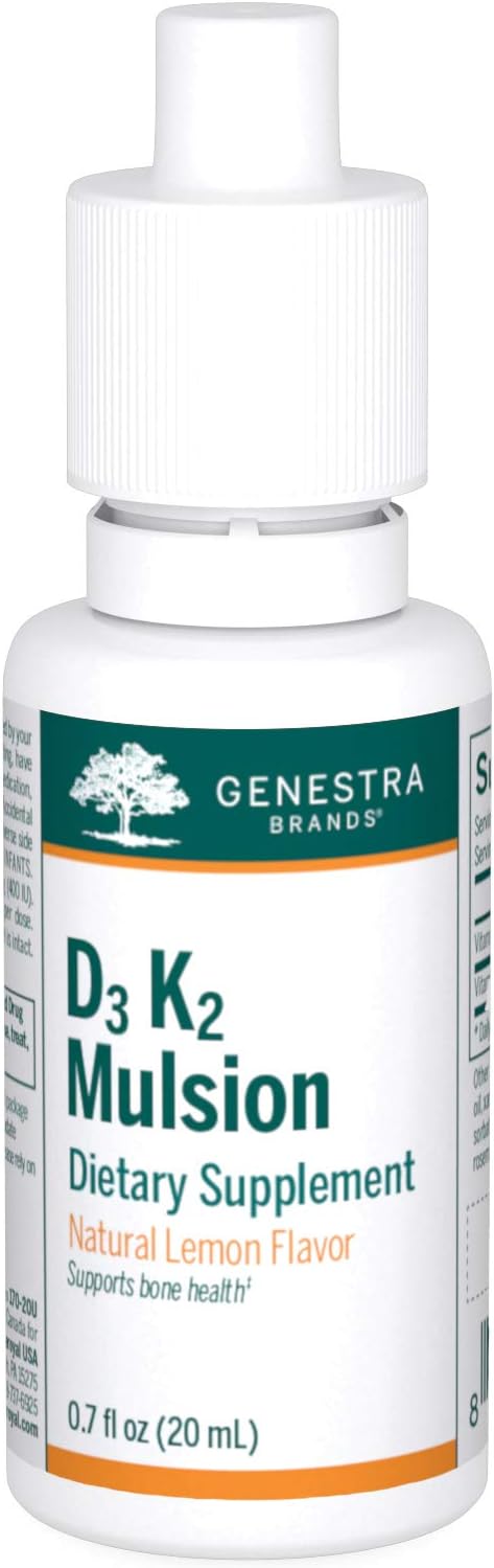 Genestra Brands D3 K2 Mulsion - Liquid Vitamins D3 and K2 for Bone Health - Natural Lemon - 122 Servings - görsel 1