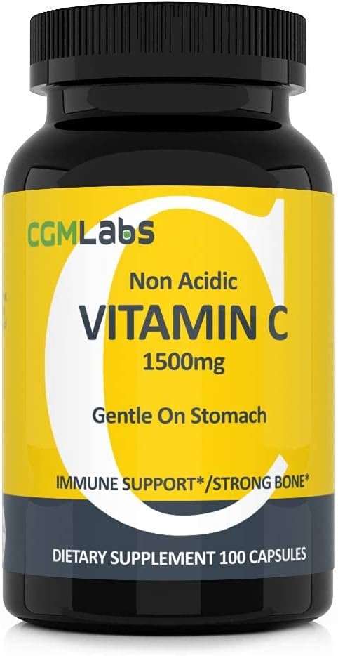 Non Acidic Vitamin C Food Supplement 1500mg with Calcium - Gentle on Stomach, Immune/Bone Support - 100 Caps by CGM Labs - görsel 1