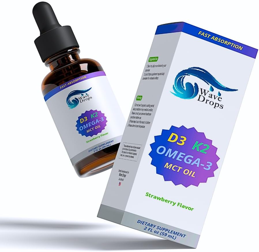 Wave Drops Vitamin D3 & K2 with MCT Oil & Omega 3 - Liquid Drops, Non-GMO, 60 ml - görsel 1