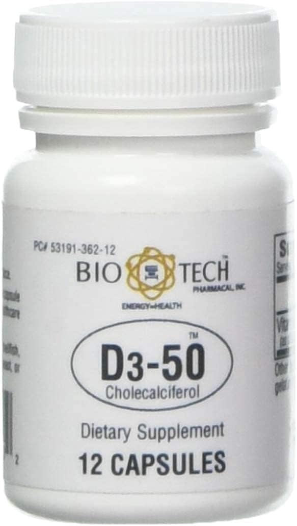 Bio-Tech Pharmacal D3-50 50,000 IU, 12 Capsules – All-Natural Vitamin D3 Supplement - görsel 1