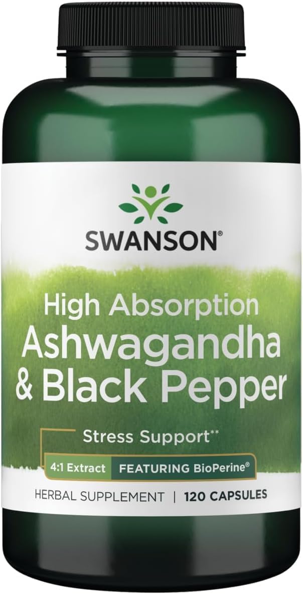 Swanson High Absorption Ashwagandha & Black Pepper – with Bioperine, 120 Capsules - görsel 1