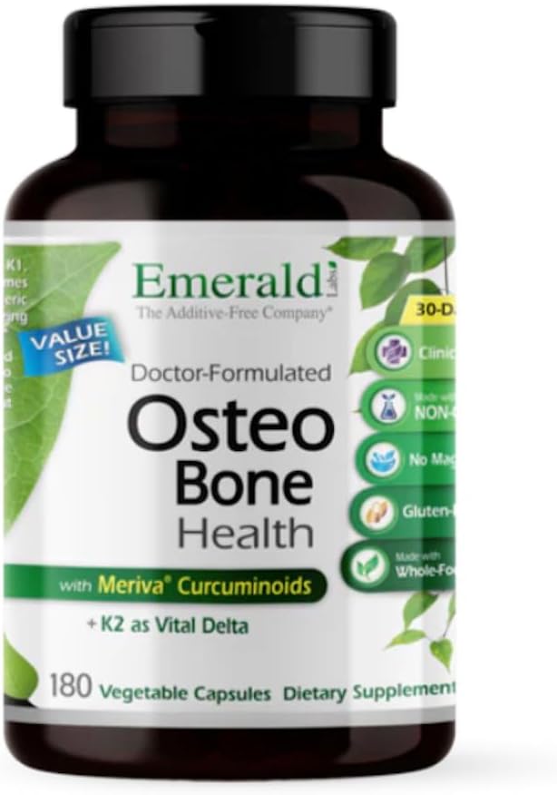 EMERALD LABS Osteo Bone Health - Immune Support & Bone & Joint Supplement with Vitamin D3, K2, Calcium, Magnesium, OptiMSM, Meriva Phytosome & More - 180 Vegetable Capsules - görsel 1