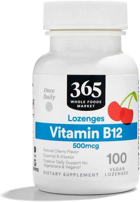 365 by Whole Foods Market, Vitamin B12 500mcg Lozenges, Natural Cherry Flavour, Vegan, 50 Count - görsel 5