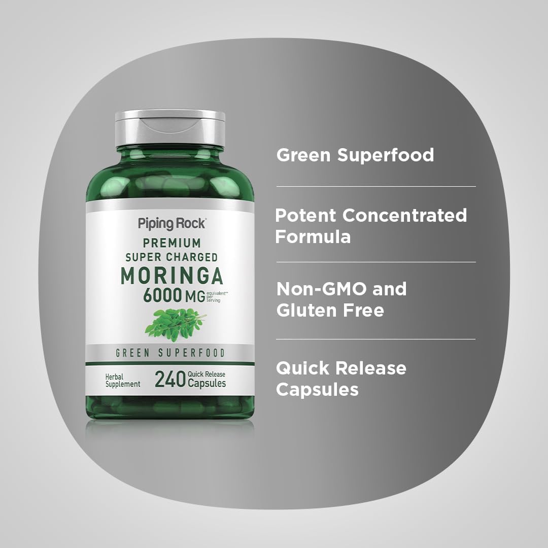Piping Rock Moringa Oleifera Supplement | 240 Capsules | High Potency Leaf Extract | Non-GMO & Gluten-Free - görsel 4