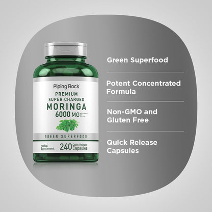 Piping Rock Moringa Oleifera Supplement | 240 Capsules | High Potency Leaf Extract | Non-GMO & Gluten-Free