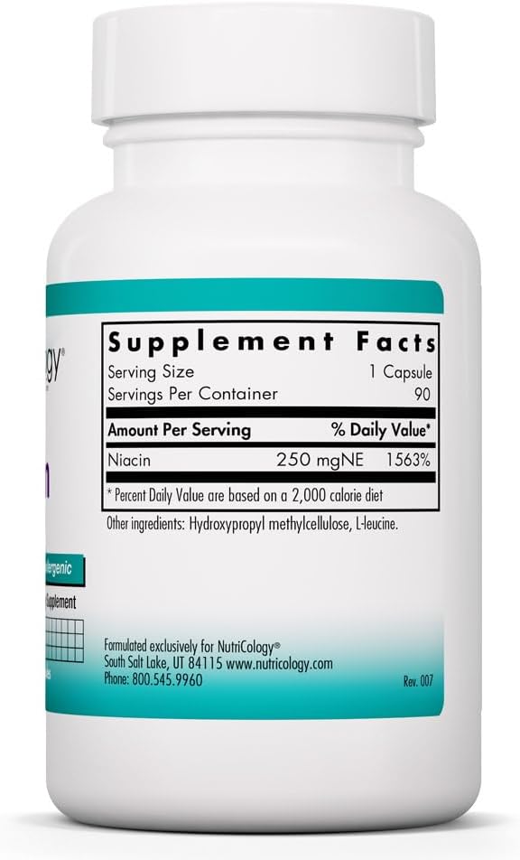 NutriCology Niacin - Vitamin B3 (Nicotinic Acid) Supplement - Supports Energy Metabolism & Redox Function - Hypoallergenic - 90 Capsules - görsel 2
