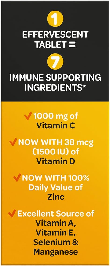 Airborne 1000mg Vitamin C + Zinc Sugar Free Immune Support Effervescent Tablets, Zesty Orange, 30 Tablets (3 Pack) - görsel 4