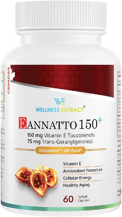 WELLNESS EXTRACT Annatto Tocotrienols 150mg with Geranylgeraniol (GG Gold) – Tocopherol-Free Vitamin E, 60 Softgels - görsel 1