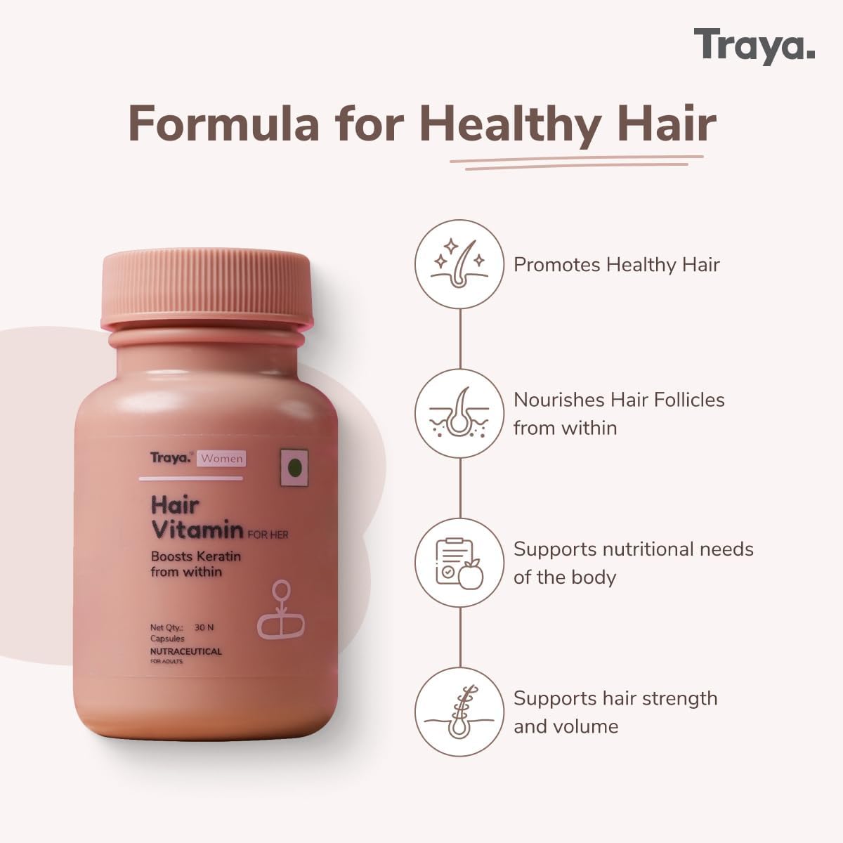 Hair Vitamin for Her – Keratin Supplement for Hair Growth and Hair Fall Control with Biotin, Zinc, Iron and Vitamin B12, 30 Tablets - görsel 2