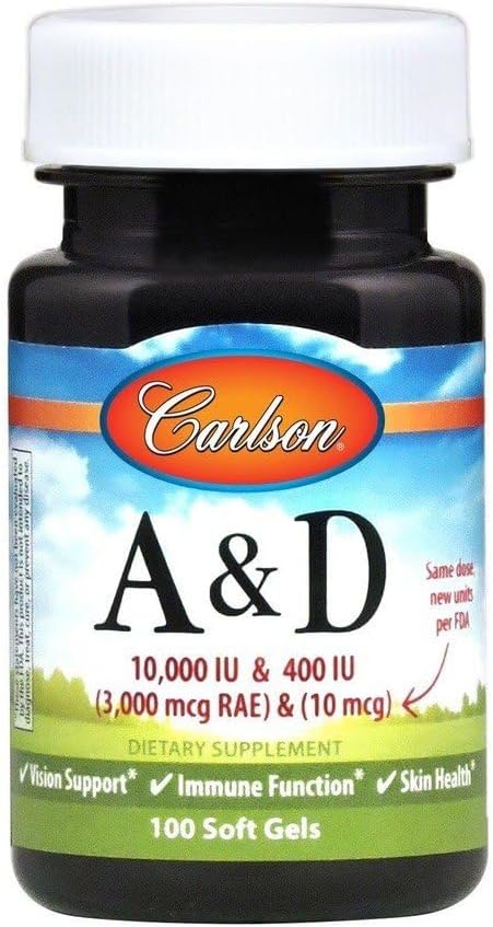 Carlson Labs Vitamin A and D, 10000/400 IU, 100 Softgels - görsel 1