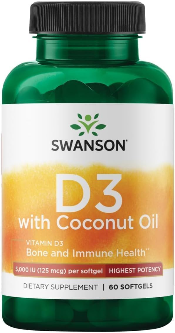 Swanson High Strength Vitamin D3 with Coconut - 60 Softgels - görsel 1