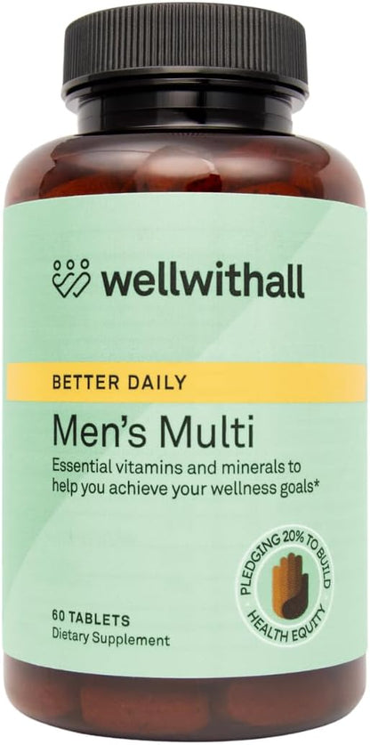 WellWithAll Multivitamin for Men with Zinc, Vitamin D, B12, K2 & Calcium | Contributes to Normal Immune Function, Energy & Bone Health | Daily Supplement | Allergen-Free | 60 Tablets