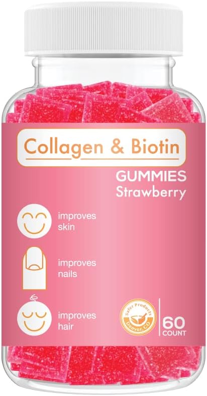 Safer Products Collagen Biotin Gummies - Supports Hair, Skin & Nails - Vegan, Non-GMO, Gluten-Free - Strawberry Flavour - 120 Gummies - görsel 9
