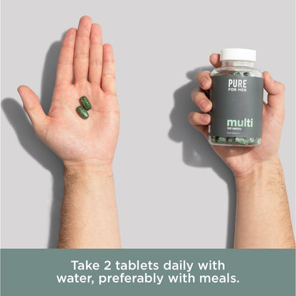 Pure for Men Multivitamin Supplement for Men: Energy, Mood & Bone Support with 42 Fruits & Vegetables, 120 Vegan Tablets