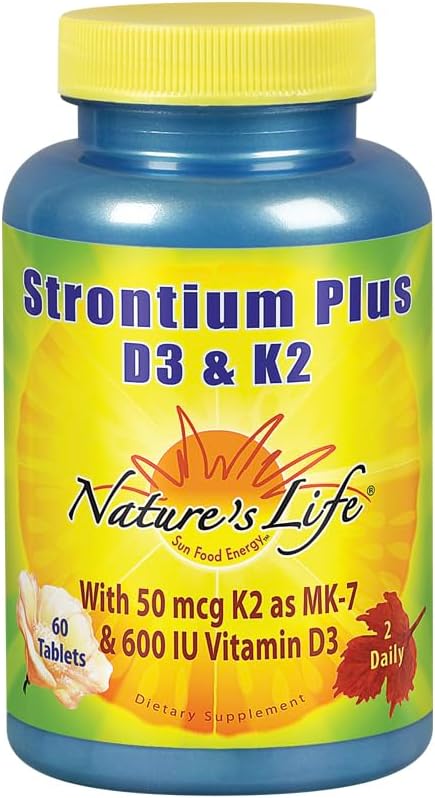 Nature's Life Strontium Plus D3 & K2 - Bone Support Food Supplement, 60 Tablets - görsel 1