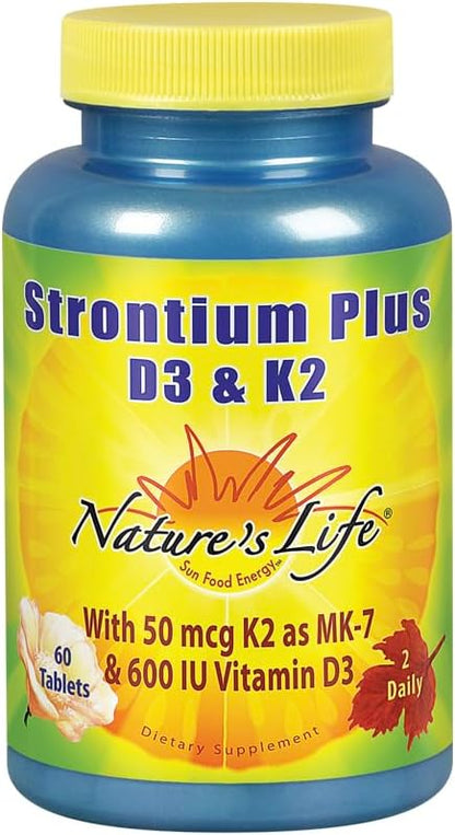 Nature's Life Strontium Plus D3 & K2 - Bone Support Food Supplement, 60 Tablets