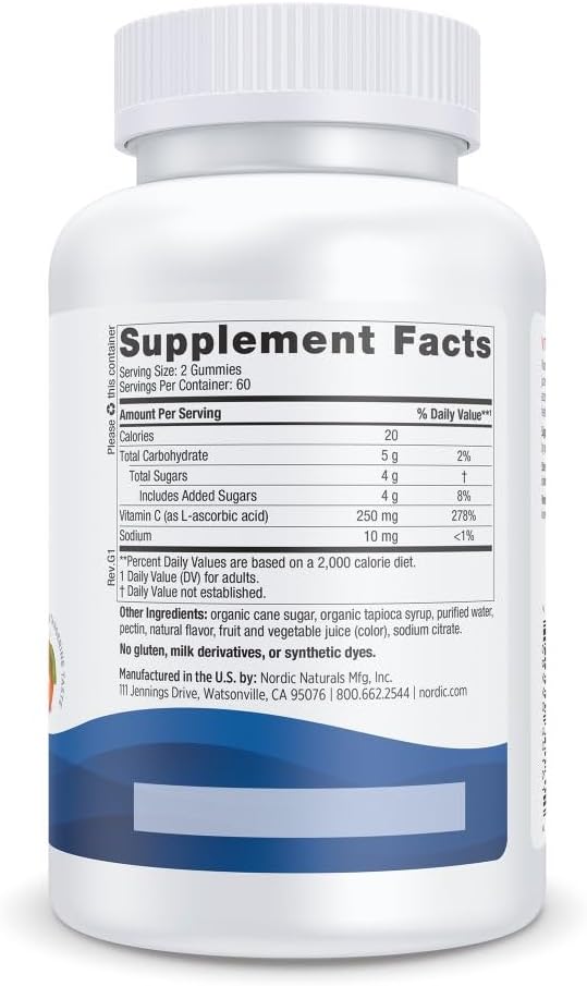 Nordic Naturals Vitamin C Gummies, Tart Tangerine Flavour - 250 mg, 120 Gummies - görsel 2