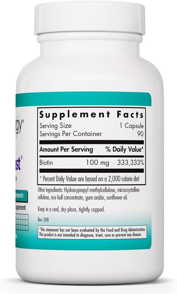NutriCology Biotin Blast - 100 mg Biotin Food Supplement for Hair, Skin and Nails - 90 Vegetarian Capsules - görsel 2