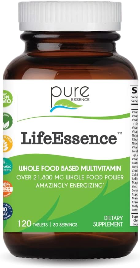 PURE ESSENCE LABS LifeEssence Multivitamin for Women and Men - Natural Herbal Supplement with Vitamin D, B12, Biotin - 120 Tablets - görsel 1