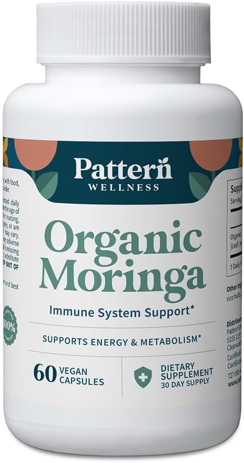 Pattern Wellness Organic Moringa Oleifera Supplement – Antioxidant Support & Cell Function – Whole Leaf Complete Formula – Vegan, Non-GMO – 60 Capsules - görsel 1