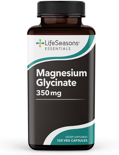 LifeSeasons Magnesium Glycinate 350mg – Highly Absorbable Magnesium Supplement for Sleep Support, Calm Mood & Muscle Relaxation – Vegan, Gluten-free, 120 Vegetarian Capsules