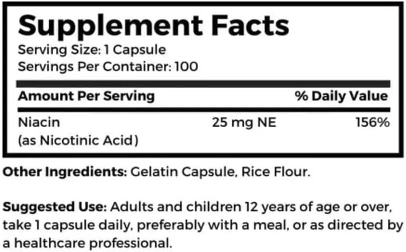 Dr Clark Niacin (Vitamin B3) Supplement – 25mg, 100 Gelatine Capsules - görsel 3