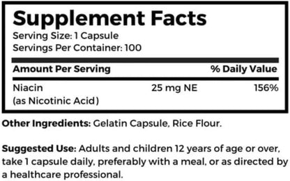 Dr Clark Niacin (Vitamin B3) Supplement – 25mg, 100 Gelatine Capsules