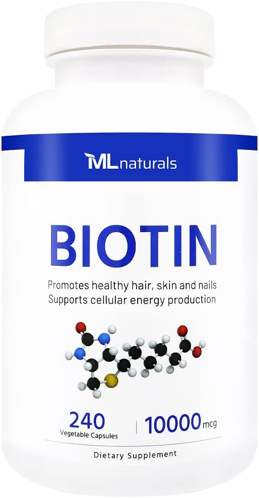 ML Naturals Biotin 10,000mcg (Per Serving) – 240 Vegetable Capsules – Hair, Skin & Nails Formula – Energy Support - görsel 1